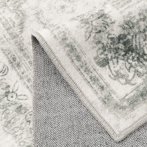 Washable Rug 9x12 Area Rug for Living Room Gray Vintage Boho Medallion Large Grey Distressed Retro Carpet Non Slip Indoor Low Pile Small Soft Bedroom Dining Room Home Office