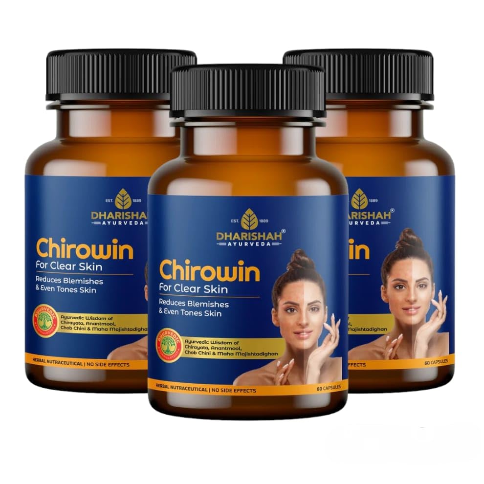 Dharishah Ayurveda Chirowin Capsules | Herbal Nutraceutical | For Clear and Healthy Skin | 60x3 Capsule