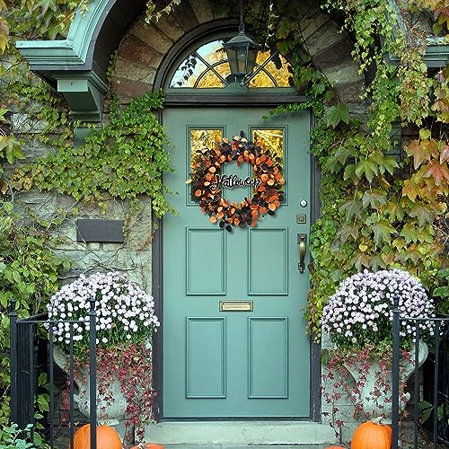 Halloween Wreaths for Front Door,22 inch Pumpkin Wreath Fall Decorations for Home with Wood Pumpkins Thanksgiving Decorations with Glitter Sign