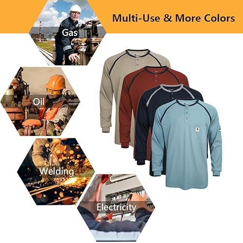 Miniatura 6 de Camisas FR para hombre, NFPA2112, camisas resistentes al fuego, 5.5 onzas, ligeras, de manga larga, camisetas ignífugas