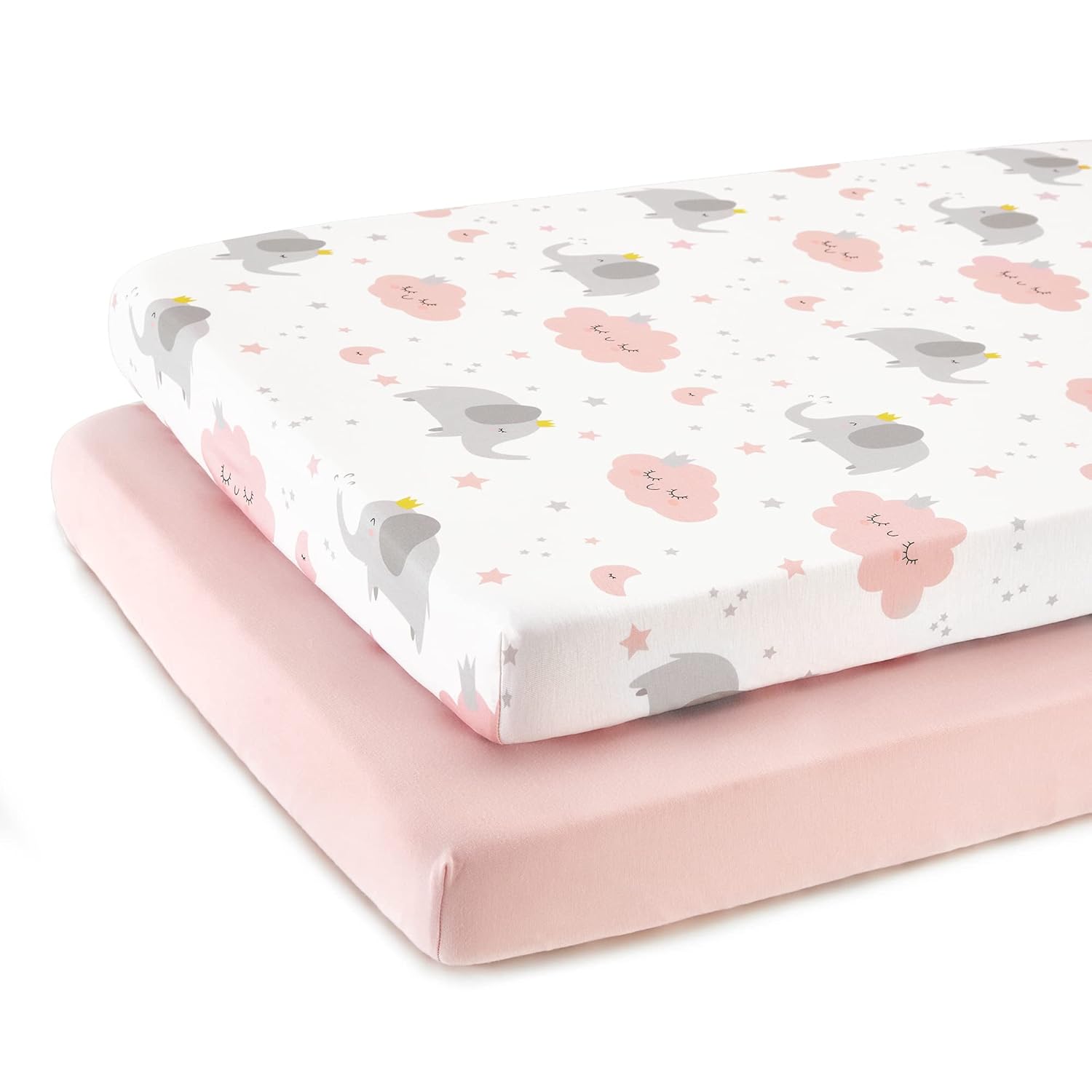 TILLYOU Mini Crib Fitted Sheets 2 Pack Soft Jersey Knit