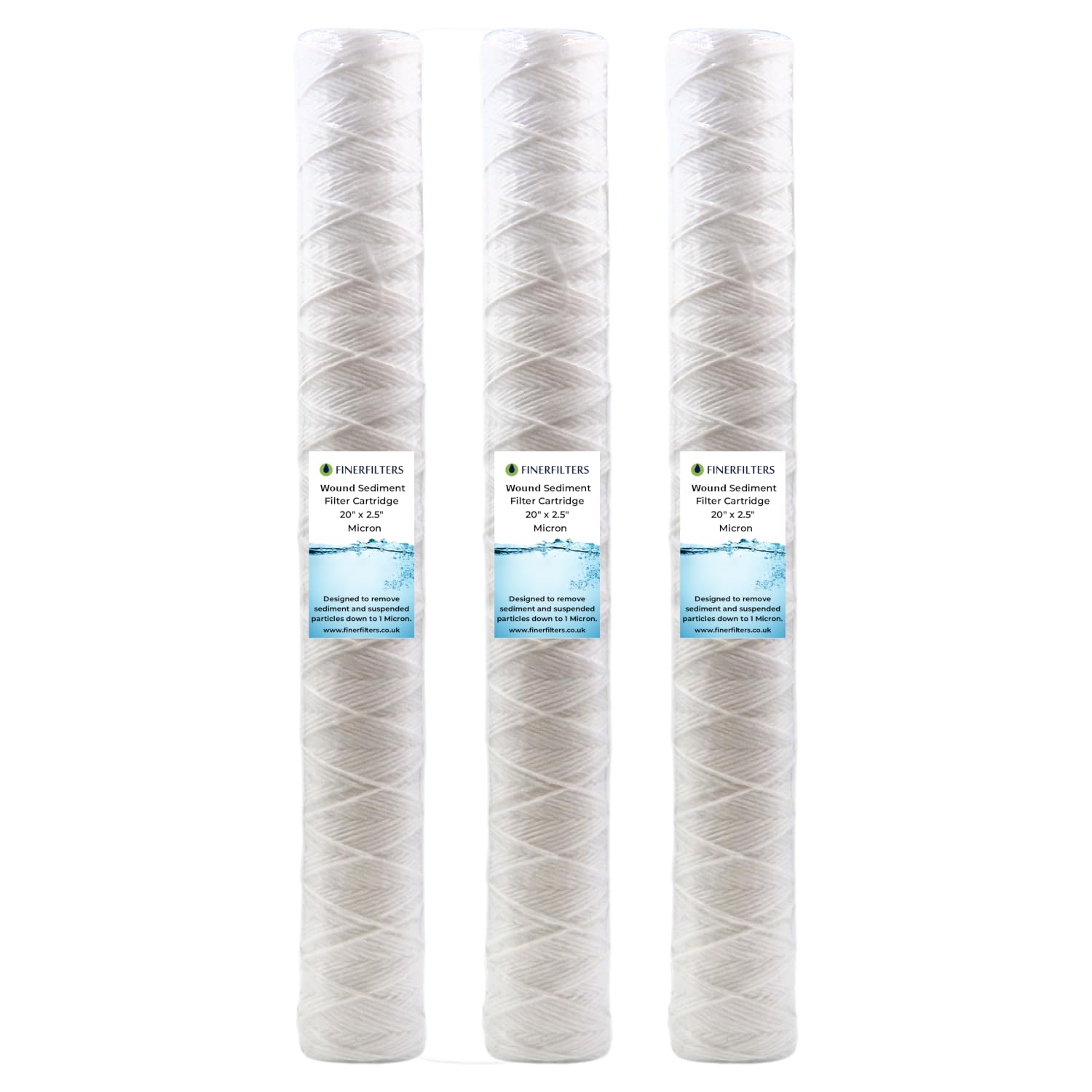 Lot de 3 filtres à eau à sédiments standard de 50,8 cm | 1 micron, 50,8 x 6,3 cm | Grande capacité de rétention de la saleté, convient aux boîtiers standard de 50,8 cm