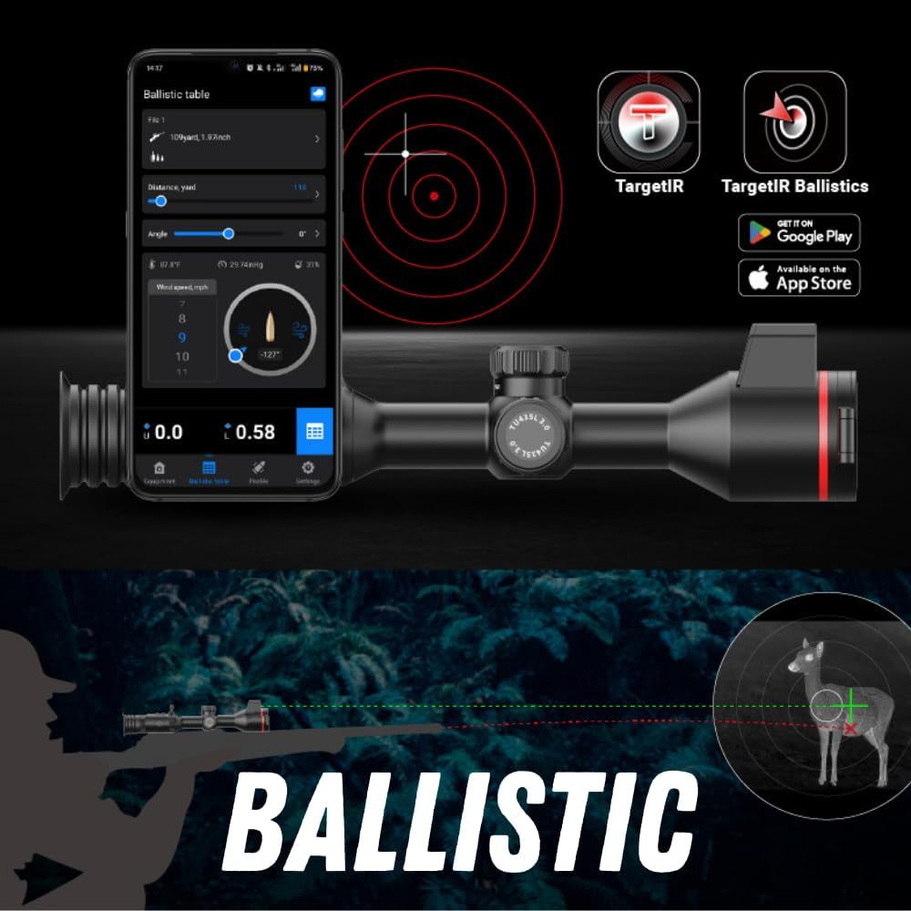 Ballistic calculator feature with TargetIR app on Guide TU 635 LRF 3.0