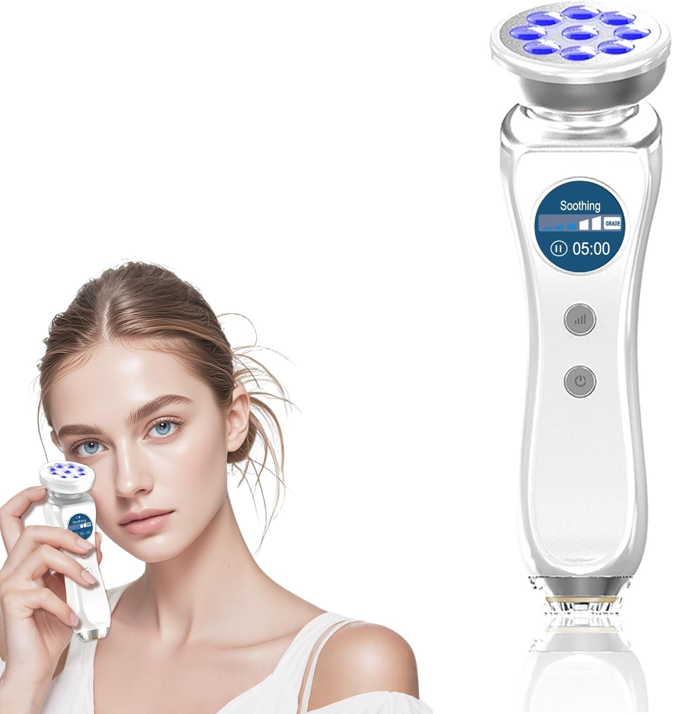 5-in-1 Beauty Massager for Face and Neck, Facial Massager for Skin Care, Red Light, Thermal, and Vibration Technologies, Improve, Firm,Tightening and Smooth Has Skin Detection Function