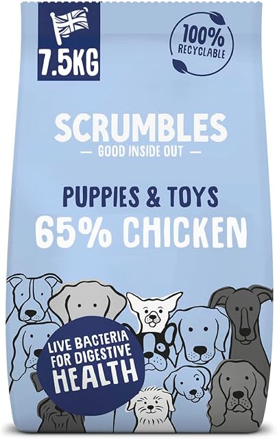 Scrumbles Natural Gluten-Free Dog Dry Food With Fresh Chicken, For Puppies And Adult Toy Breeds, 7.5Kg