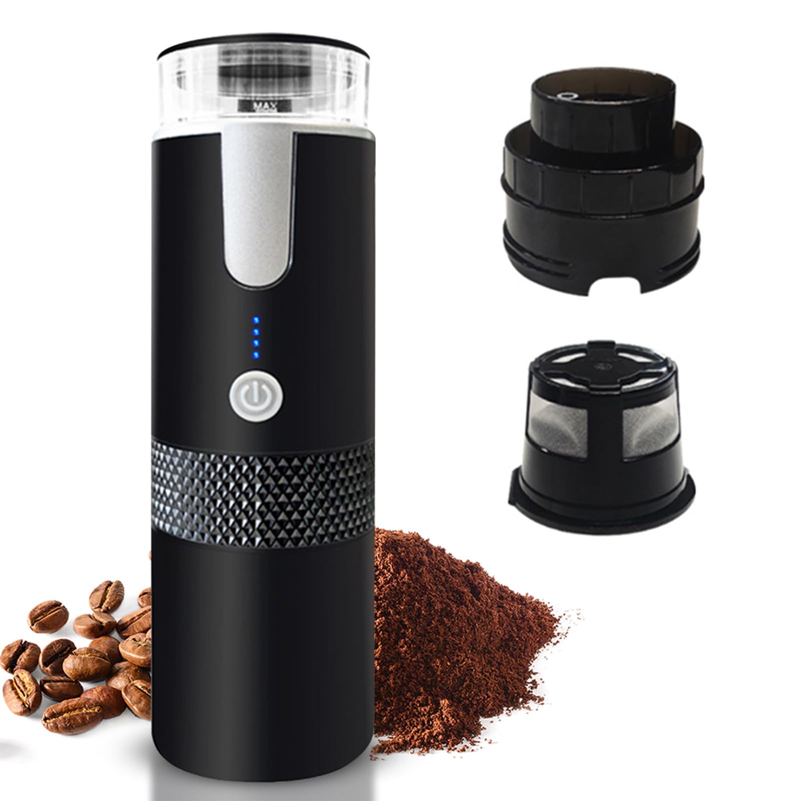 aqxreight Portátil, Máquina de café Automática de una Sola Porción con Molida y en Cápsulas 2 en 1, Diseño Compacto de 6 Oz, Batería de 1200 MAh para Viajes y Campamentos
