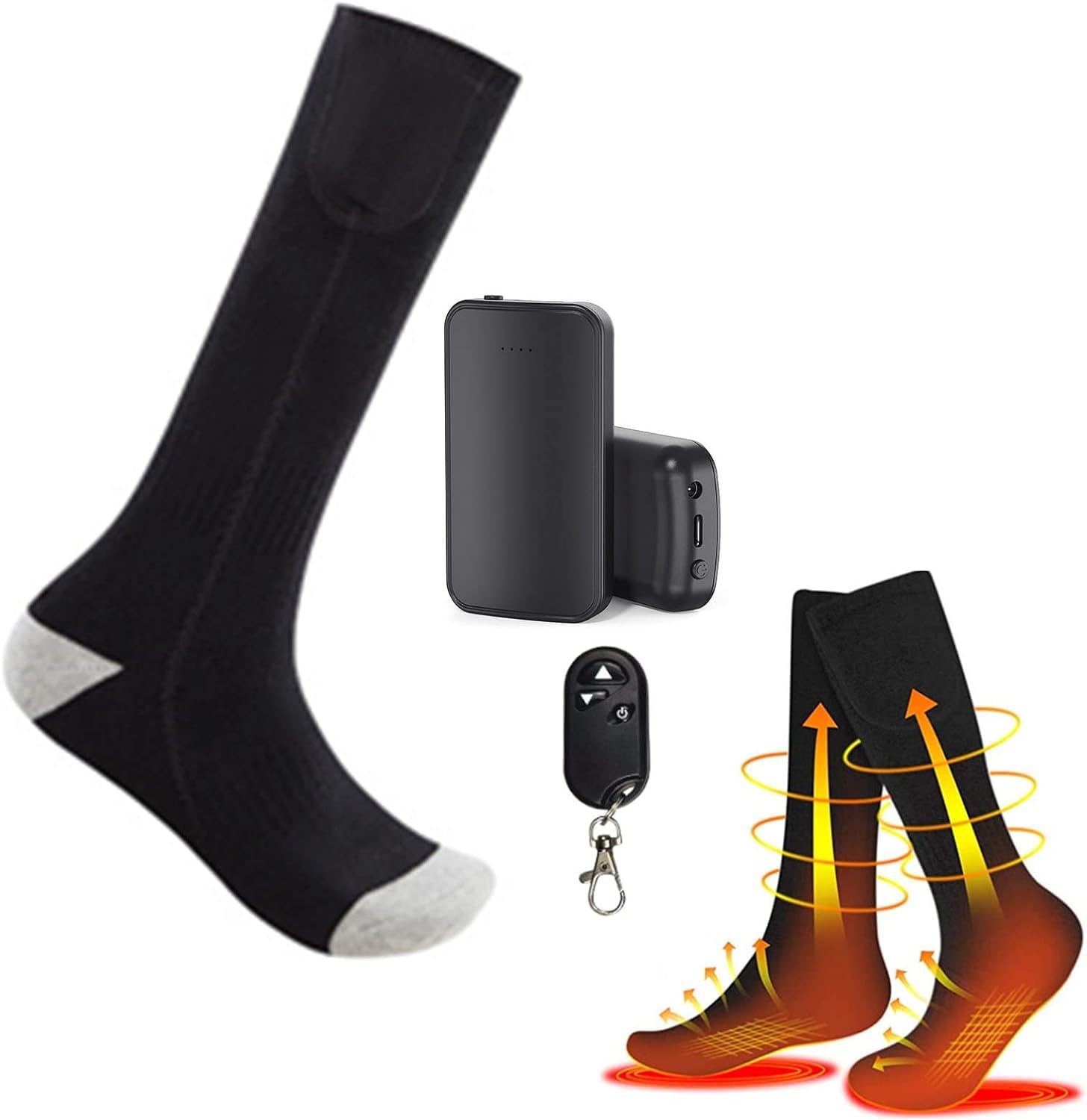 Chaussettes chauffantes avec télécommande – Coton thermique, chaleur intégrée, batterie 4000 mAh, 3 réglages de chauffage pour la chaleur hivernale
