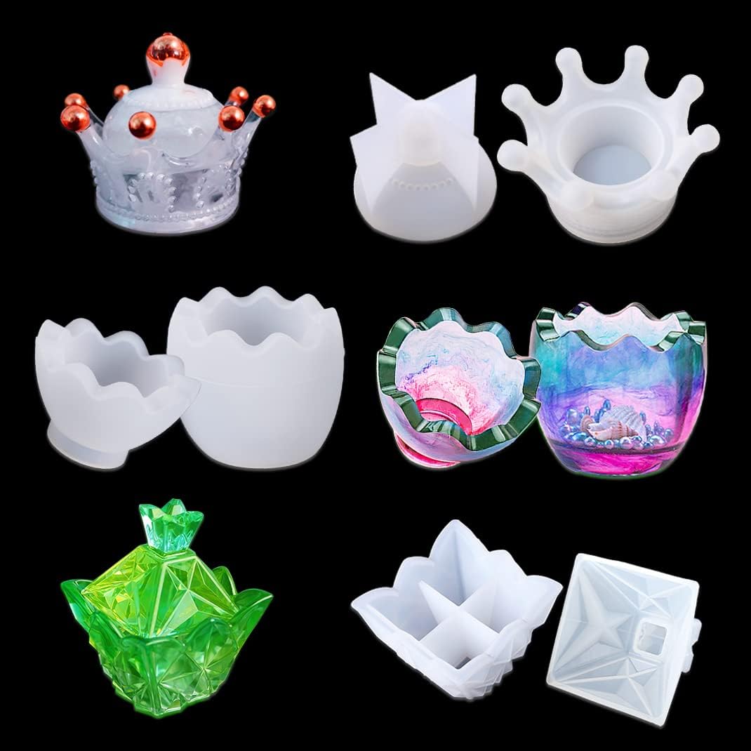 iSuperb 3 Pcs Jewelry Box Resin Molds Crown Egg Pyramid Shaped Creative Storage Box Silicone Molds Epoxy Resin Casting Molds for DIY Jewelry Box Craft (3 Molds)