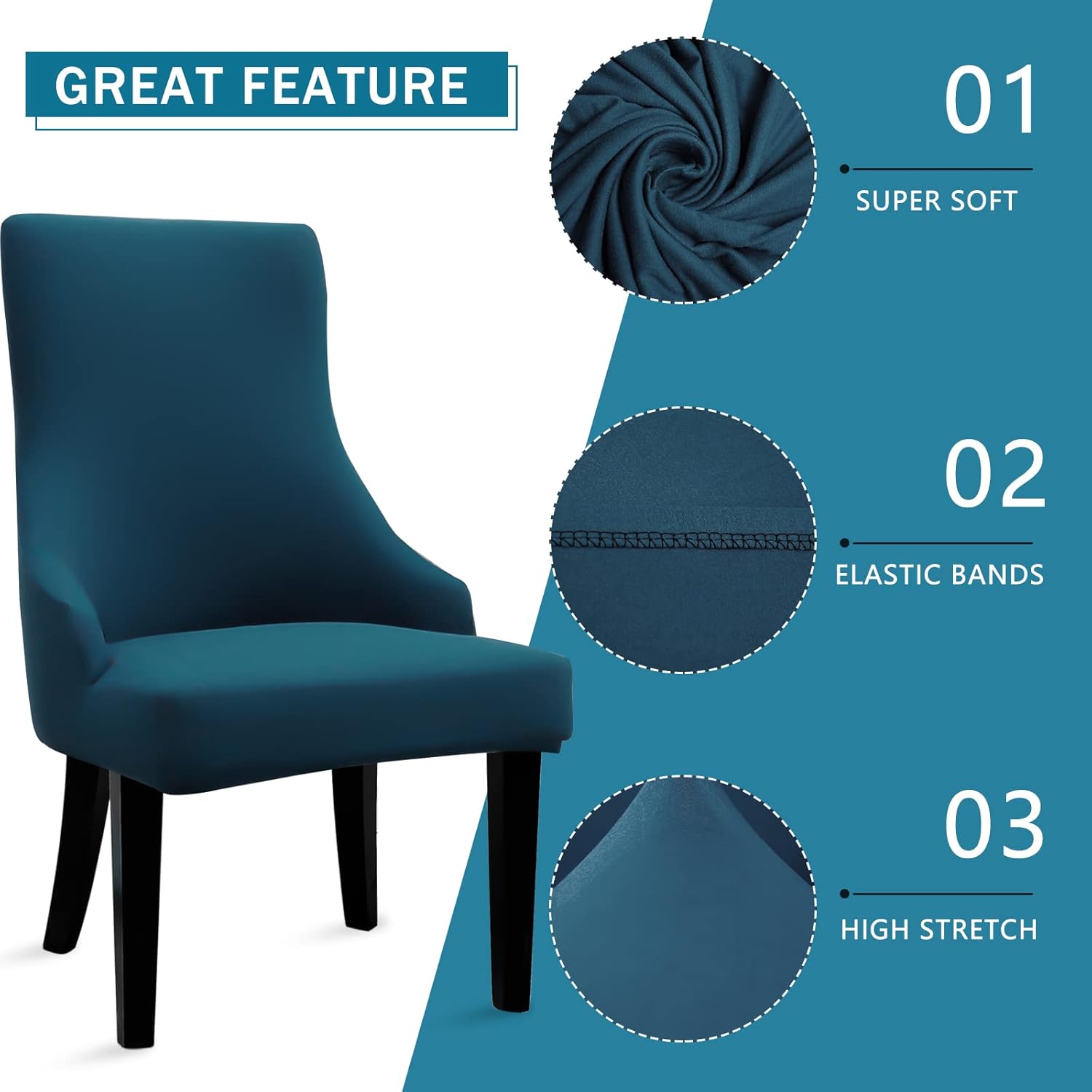 Liykimt Stretch Wingback Side Chair Slipcover-Accent Chair Cover Slipcover with Arm,Washable Upholstered Arm Dining Chair with Nailed Trim Protector for Dining Living Room Set of 2,Peacock Blue