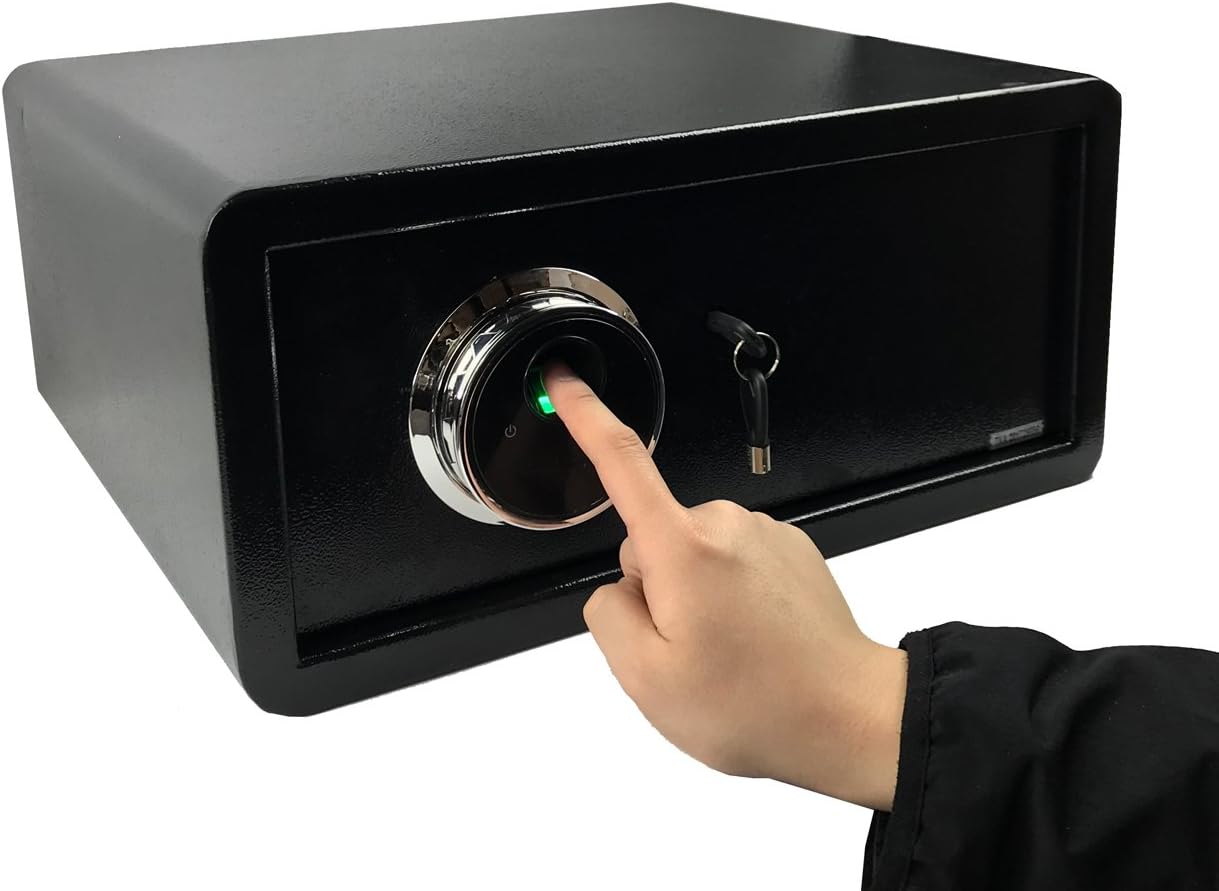Compact Biometric Fingerprint Safe Cabinet Box, for Gun Vault Jewelry Valuables Storage, Security Box for Home Office