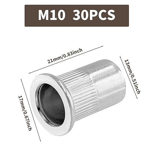 Miniatura 2 de Kyuionty Tuercas de remache de acero inoxidable M10, remaches roscados de cabeza plana, 30 piezas