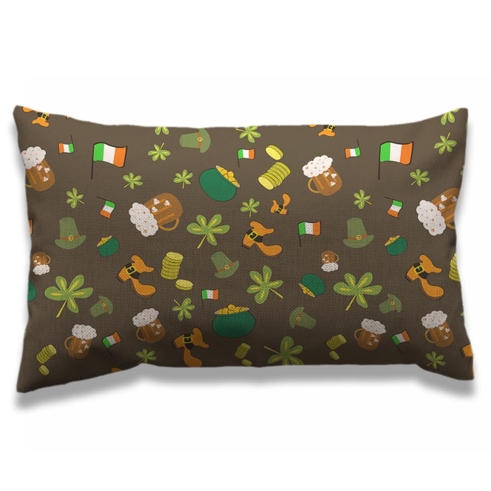 AOYEGO St Patrick Shamrock Gold Coin Pillow Case 12x20 Inch Beer Irish Flag Green Hat Rectangle Throw Pillow Covers Home Decor Cotton Linen Cushion for Men Women Boys Girls