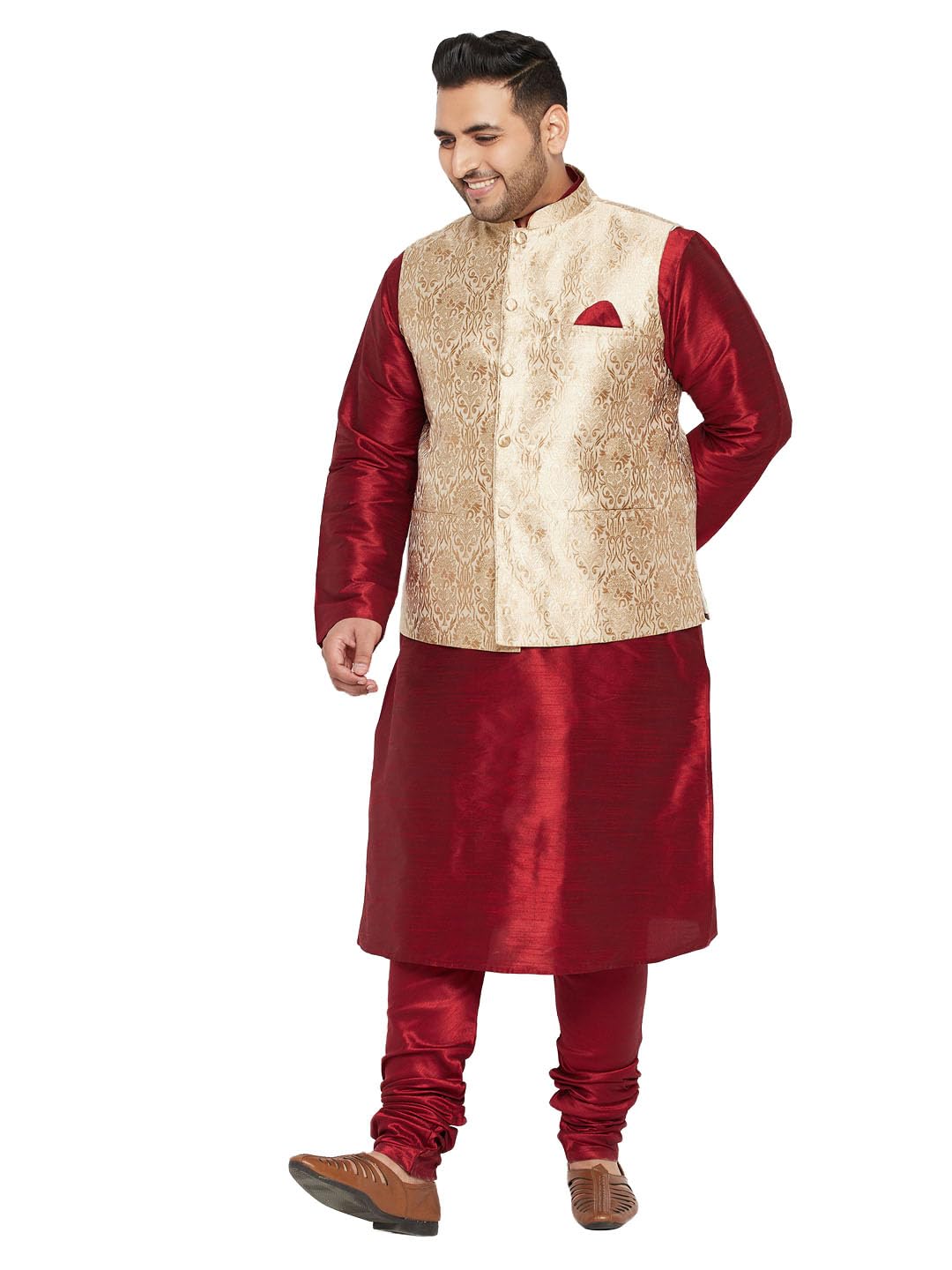 vastramay plus Men's Silk Blend Jacket Kurta Pyjama Set-picture-33