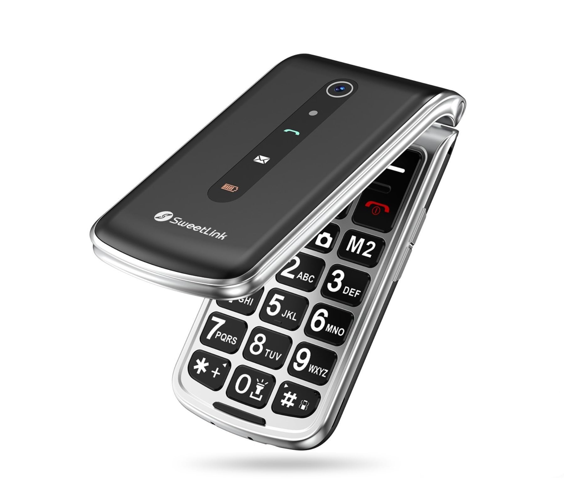 SweetLink F1 Teléfono Móvil para Personas Mayores con Tapa, Teclas Grandes y Volumen Alto, Botón SOS, Bateria 1000mAh, Doble SIM, Pantalla 2,4", Incompatible con lowi/Movistar/Digi/Vodafone