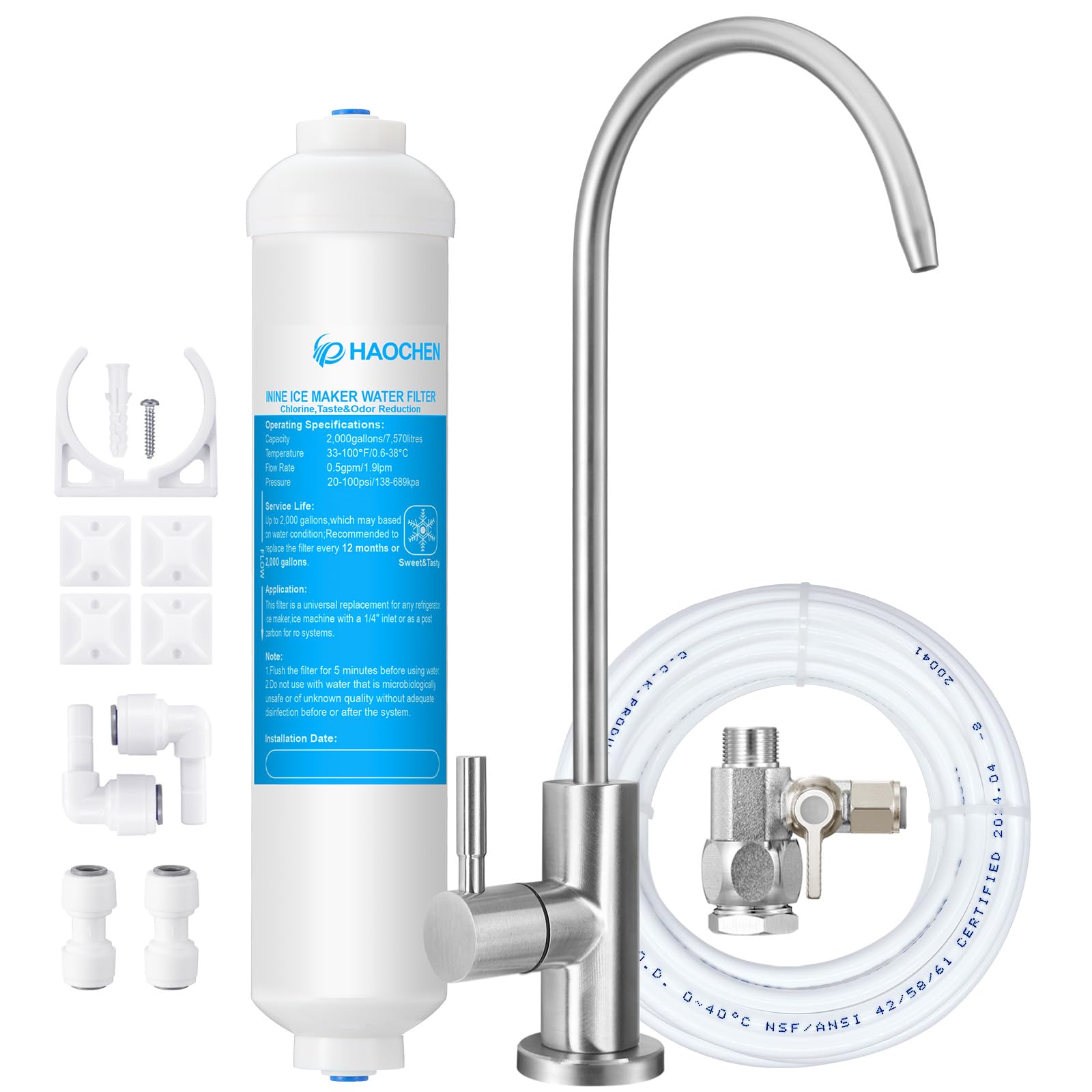 Filtre à eau sous évier – Filtre à eau avec robinet et valve d'alimentation pour bar à domicile et lavabo, réduit le chlore, le mauvais goût et les odeurs, un choix parfait pour la machine à glaçons