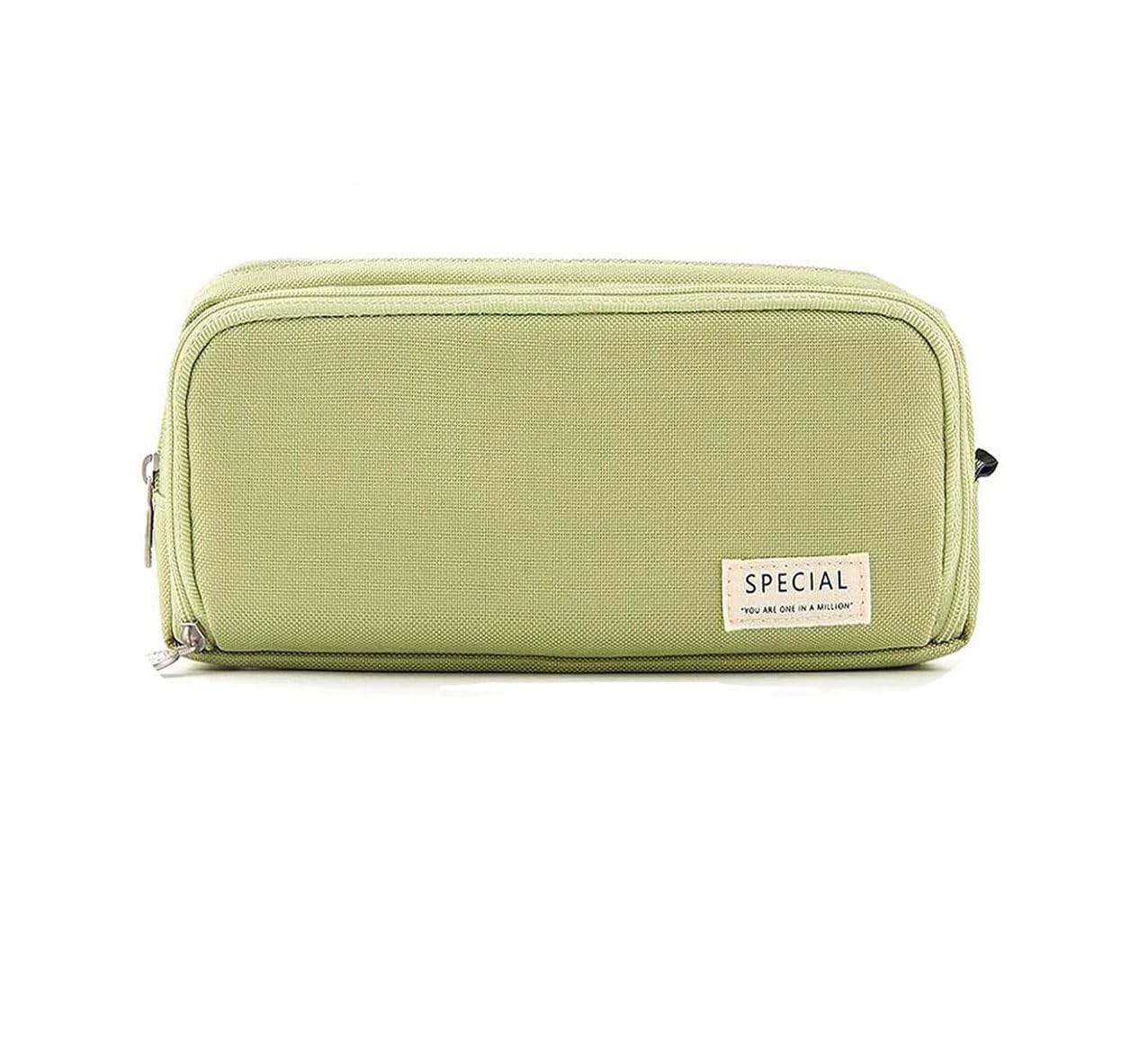 X springLarge Pencil Case, Big Capacity Pencil Pouch Pen Bag with 3 Compartment, Portable Canvas Pouch Pen Bag with 3 Zipper, Pencil Case Organizer for School Teen Girl Boy Men Women (Green)