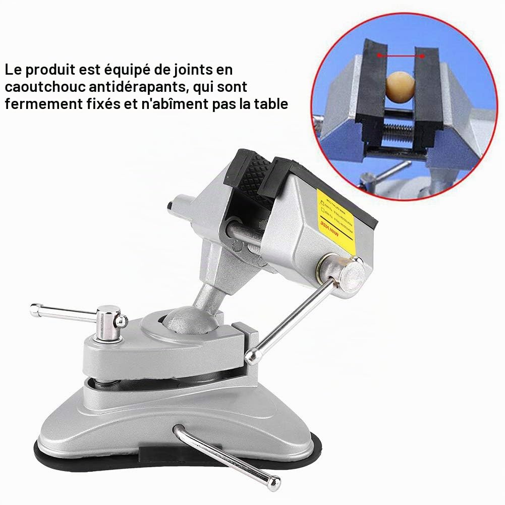Pinces à ventouse pour étau, mini à ventouse de table, rotative à 360 ° en alliage d'aluminium de table à de largeur de mâchoire de 70 mm pour la menuiserie d'établi
