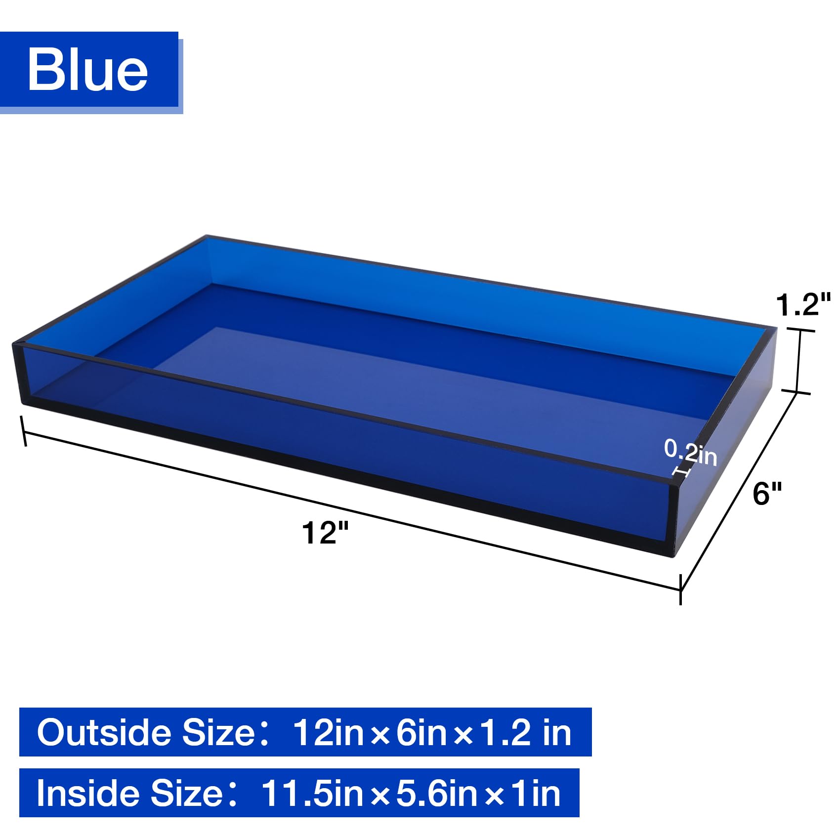 Acrylic Tray for Vanity Makeup, Perfume, Jewelry Holder, Napkin, Blue 12x6'' Decorative Serving Tray for Bathroom, Toilet Tank, Sink Countertop, Living Room,Dresser, Coffee Table,Wedding