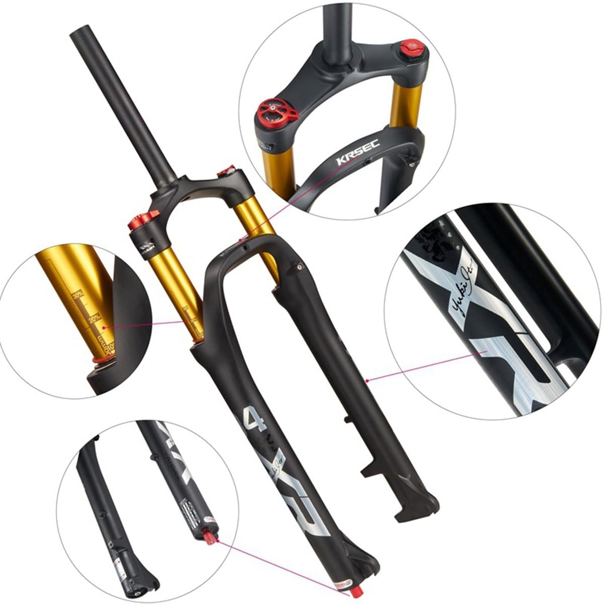FukkeR Mountain Bike Fat Bike Horquilla Suspensión 26 Pulgadas Horquillas Delantera Bicicleta De Nieve Tubo Recto 28.6mm QR 9MM Recorrido 120mm Ajuste De Rebote