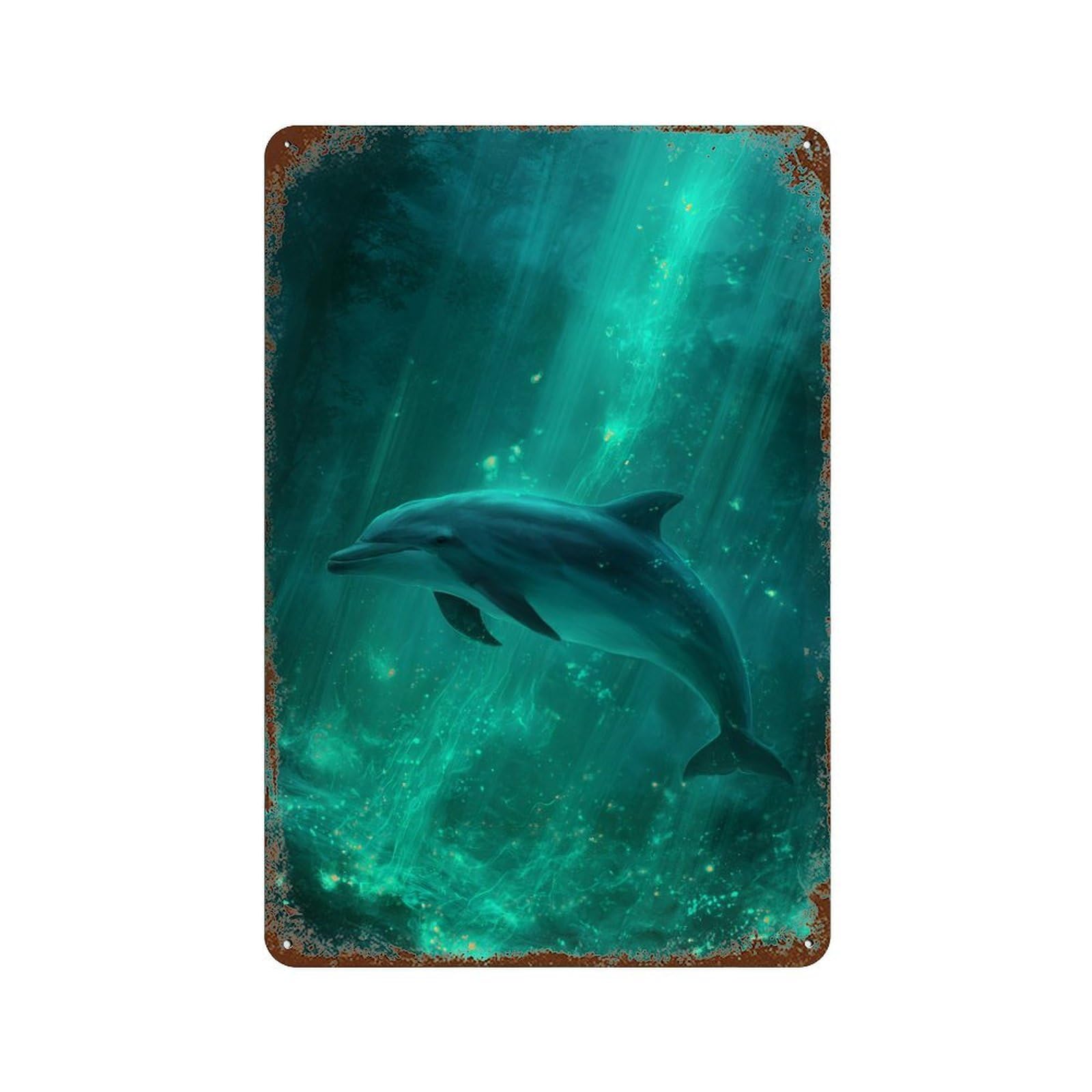 Vintage Rust Metal Sign Oceanic Wonder Dolphin Dive 11.8"x7.9", Industrial Home Decor for Farmhouse, Kitchen And Entryway Decor