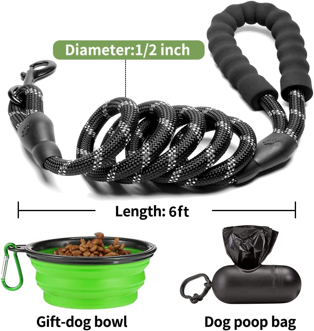 COOYOO 2 Correas para Perros de 1,8 m, Resistentes, cómodas y Acolchadas, Correa Reflectante para Perros medianos y Grandes, con comedero Plegable
