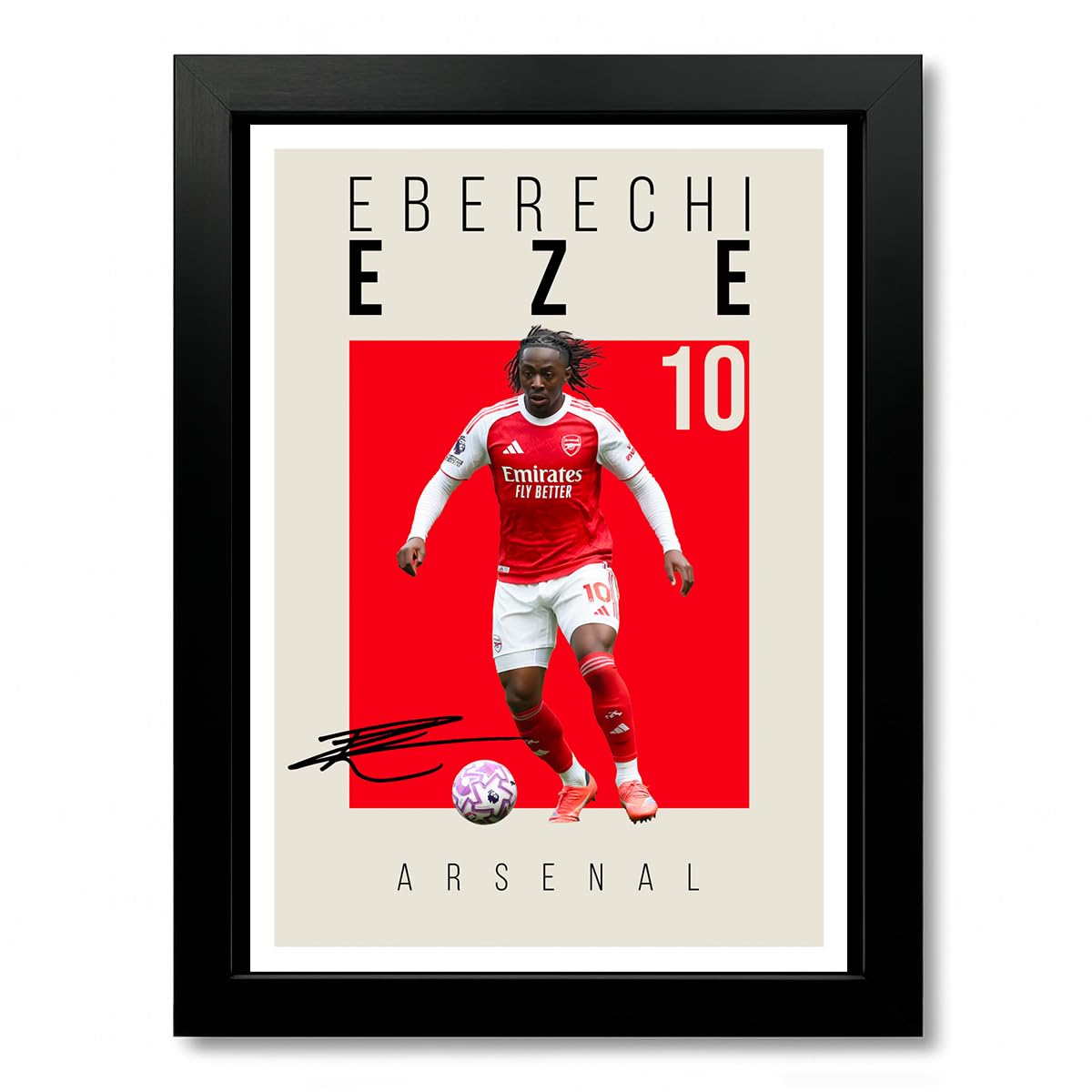 Eberechi Eze Arsenal Signed Photo Poster Print Picture Display Framed Autograph Memorabilia for Football Fans Gift England (A4 Framed & Mounted Cream)