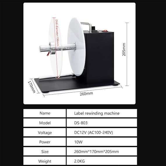 Automatic Label Rewinder Machine, Speed-Adjustable Sticker Rewinder, Two-Way Rewinding Label Roller Machine Synchronize with Printer