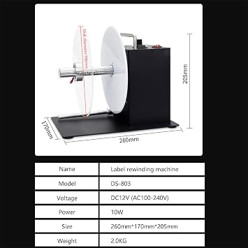 Automatic Label Rewinder Machine, Speed-Adjustable Sticker Rewinder, Two-Way Rewinding Label Roller Machine Synchronize with Printer
