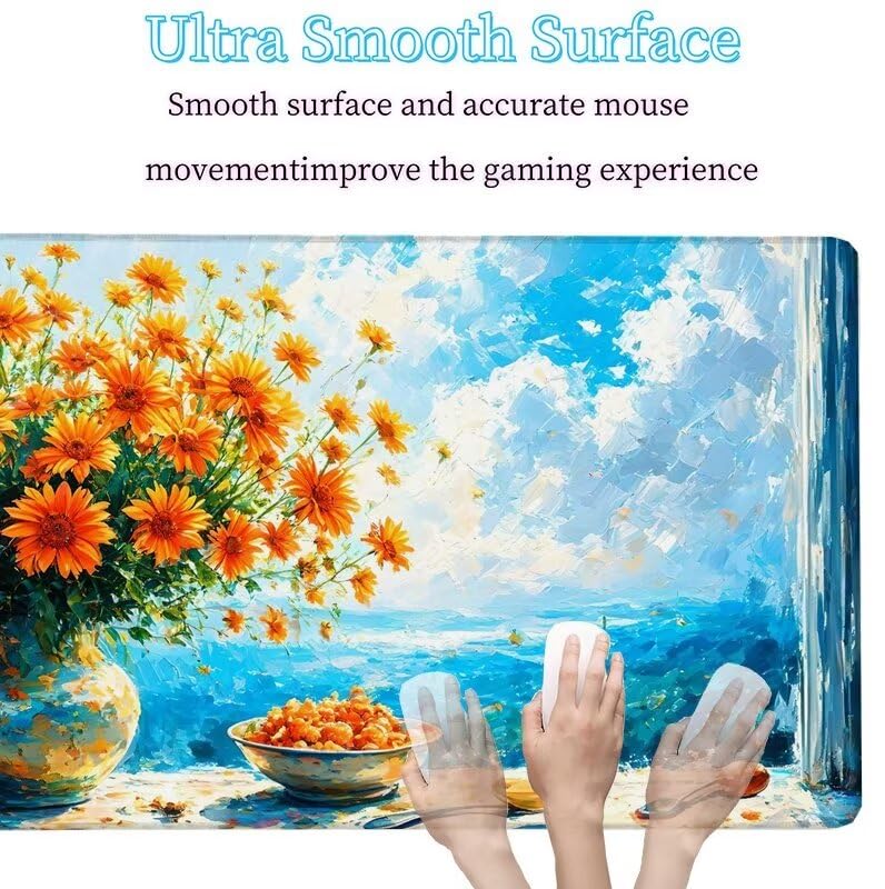 Tapis de Souris Bleu Tapis de Souris Gamer XXL 1000x500x3mm Gaming Accessoire, Tapis de Souris Vase Tapis Souris Résistant à l'eau avec Base en Caoutchouc antidérapant, Deco Bureau Travail W5-145