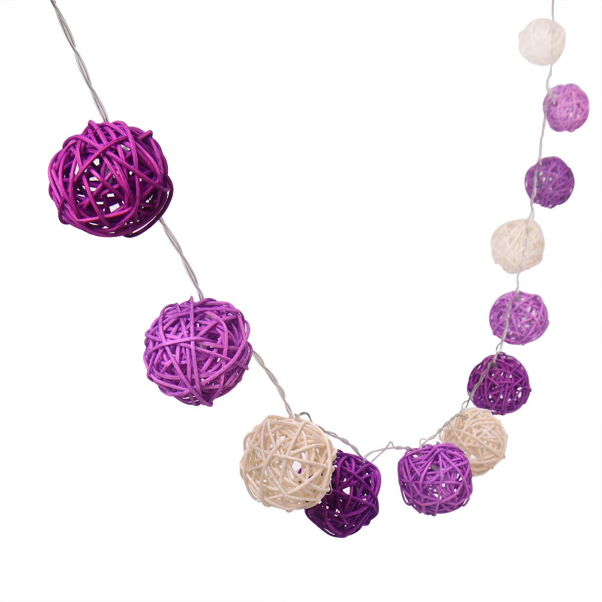 Gardeningwill 4M 40LED Purple White Battery Operated Rattan Ball LED String Fairy Light