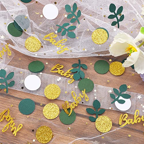 350 Pieces Greenery Baby Shower Confetti Decorations With Eucalyptus Round Sage Green Gold Paper Table Confetti For Neutral Gender Reveal Party Birthday Wedding Nursery Tabletop Paper Scraps #TOP6