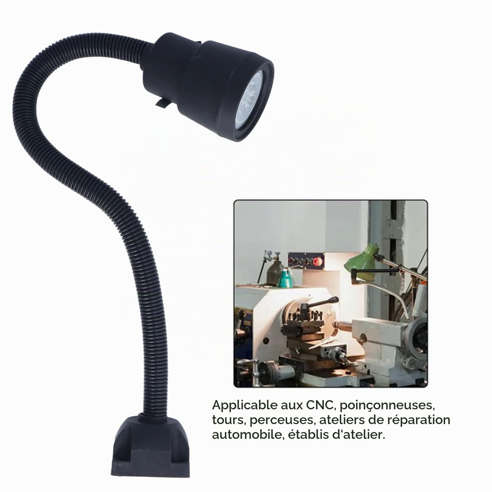 Qcwwy Lampe de Travail à LED pour Machine 5 W, Lampe à LED Universelle à Tige Flexible pour Machine-outil CNC 24V 36V Lampe de Travail à LED Rotation à 360 Degrés pour Machine-outil CNC
