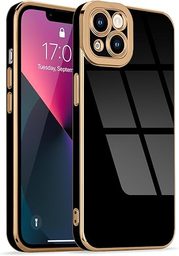 Miniatura 1 de Lafunda Compatible con iPhone 13, fundas de lujo chapadas para mujeres y niñas, lindo borde dorado galvanizado, a prueba de golpes, funda protectora