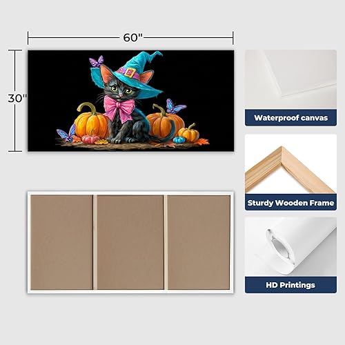 Miniatura 5 de 30"x 60" Canvas Wall Art Vintage Halloween Spooky Ghost Witch Black Cat Crow Painting Framed Pictures Painting Prints Large Wall Art for Living Room