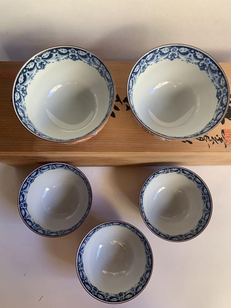 有田焼手描き湯呑み茶碗5点セット『グラス杯タイプ:昭和レトロ:中古品:箱無‼️』 有田焼手描き湯呑み茶碗5点セット『グラス杯タイプ:昭和レトロ