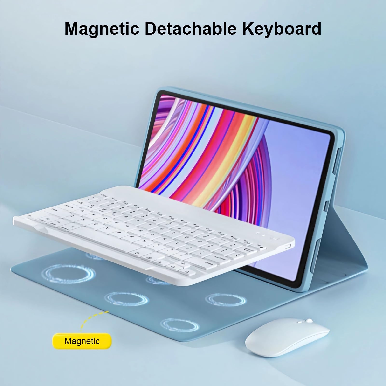 Etui z klawiaturą do Redmi Pad SE 11" 2023, Magnetyczna Odłączana Podświetlenia Klawiatura Bezprzewodowa z Myszą Bluetooth,Pink