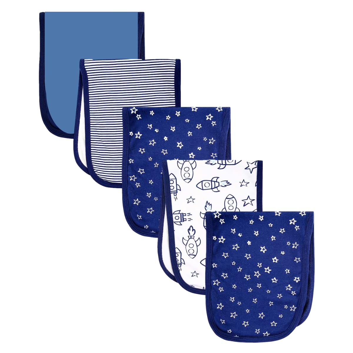 TuddyBuddy Baby Burp Cloth Towel Napkins for Baby Large 17x6 Inches, Fine Double Layer 100% Cotton (Pack of 5, Blue Rockets, 50X20 Cms) 2
