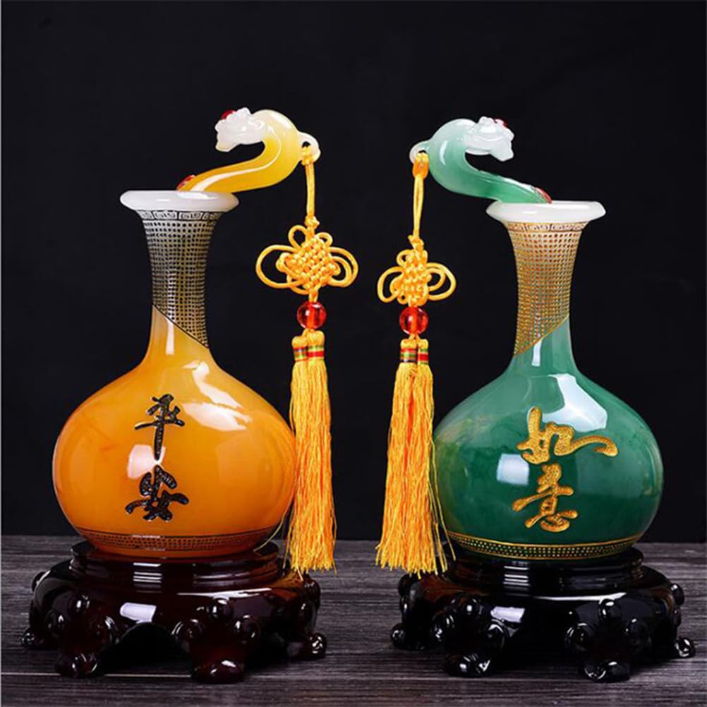 Mały żółty jadeitowy wazon dekoracyjny Ruyi mały rozmiar ozdoba domu do dekoracji stołu w salonie Feng Shui akcentujący pojemnik na kwiaty,Yellow,S