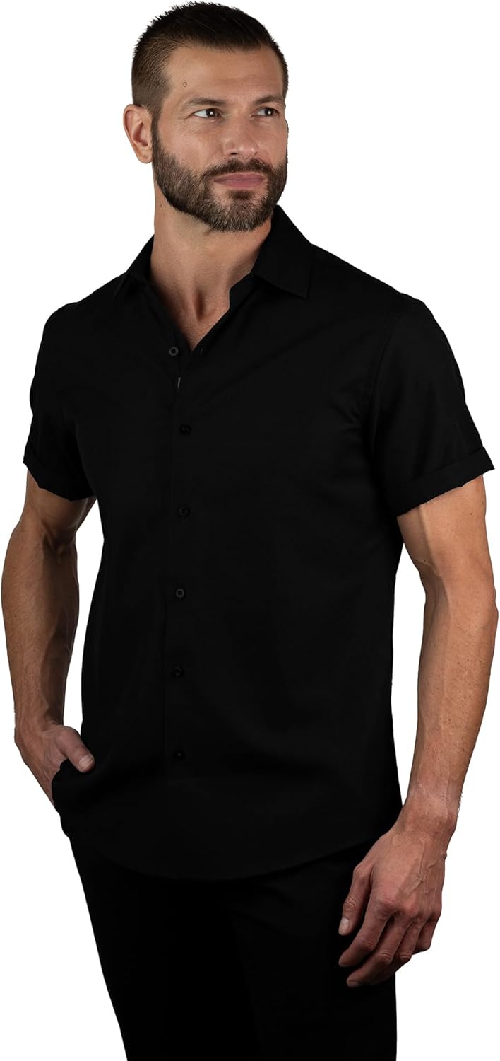 Nautica Slim Fit Short Sleeve Cotton Linen Touch Shirts for Men Wrinkle Resistant Lightweight Summer Shirt - Image 2