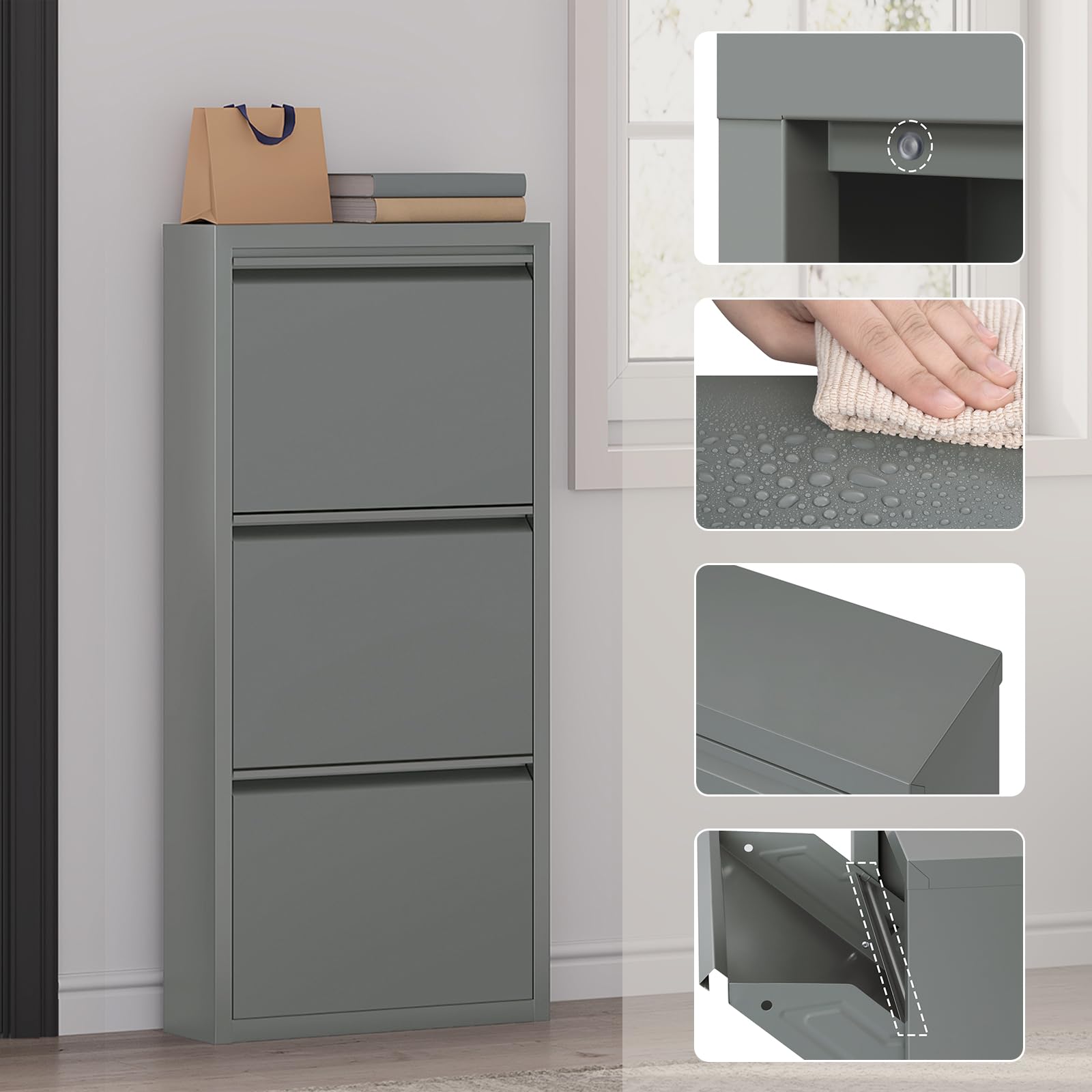 WOLTU Schoenenkast met 4 kleppen, schoenenrek schoenenkast smal