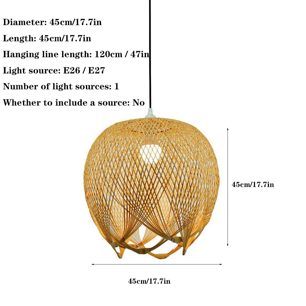 Luci Sospese in bambù Naturale Luce Intrecciata in bambù Vintage Lanterna per Lampadario con Paralumi in Rattan E26 Lampada da Soffitto in bambù Beige per Giardino, Sala da Pranzo,