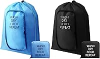 Vista 1 de 2 piezas de bolsa de lavandería de viaje, lavable, para ropa sucia, con cordón y cremallera para maleta, 22 x 18 pulgadas (negro, azul, clásico)