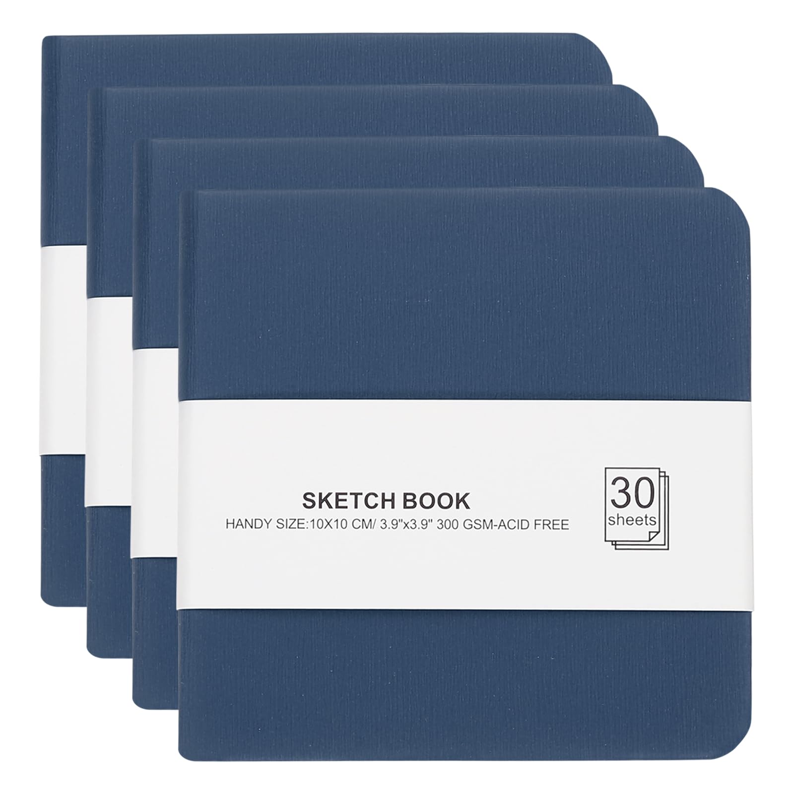 PATIKIL Cuaderno de bocetos de papel de acuarela de 4 x 4 pulgadas, 4 unidades, 300 g/m², 200 libras, sin ácidos, cuaderno de papel para pintar, color azul oscuro
