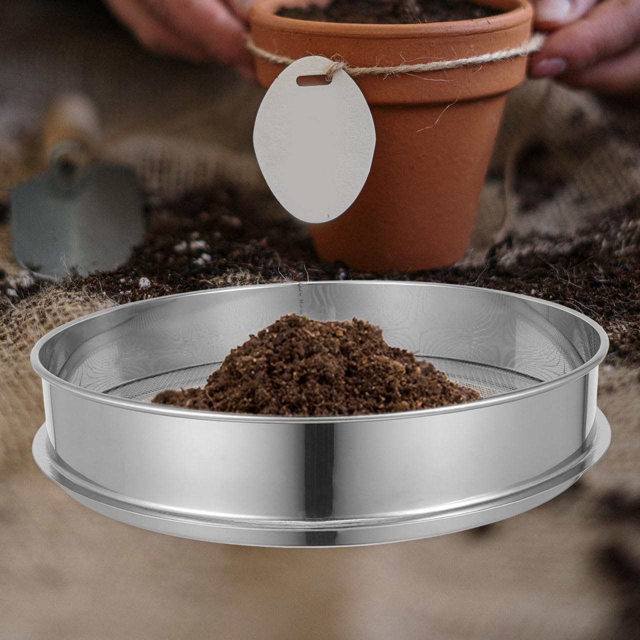 SHINEOFI Tamis à Sol en Acier Inoxydable Tamis Rond 30 Cm Diamètre Maille 2 Mm Outil de Tamisage pour Sol et Compost pour Jardinage et Rempotage
