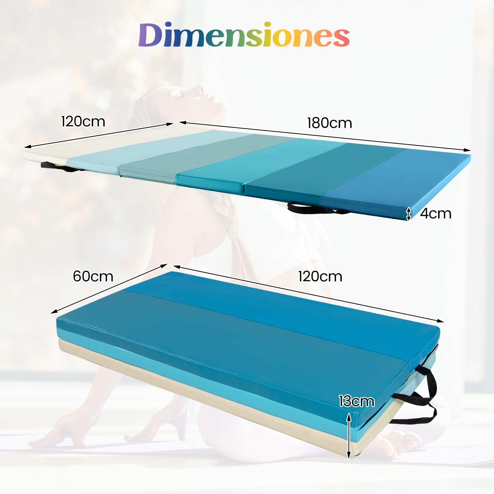 GYMAX 3-teilige Gymnastikmatte, 180x120 cm Turnmatte faltbar, Weichbodenmatte mit Klettverschlüssen & Griffen, Trainingsmatte für Yoga, Stretching & Gymnastik