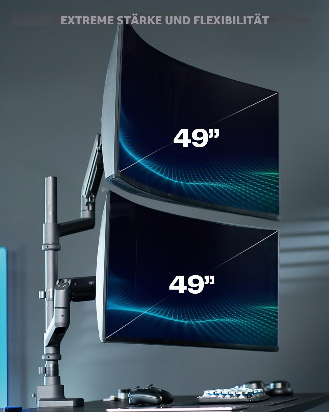 VIVO Pneumatischer Arm, Dual-Ultrawide-Monitor, extra hohe Schreibtischhalterung für Bildschirme bis 49 Zoll, robuste Klemme, hält 2 Ultrawide-Bildschirme bis zu 20 kg, Schwarz, STAND-V120K
