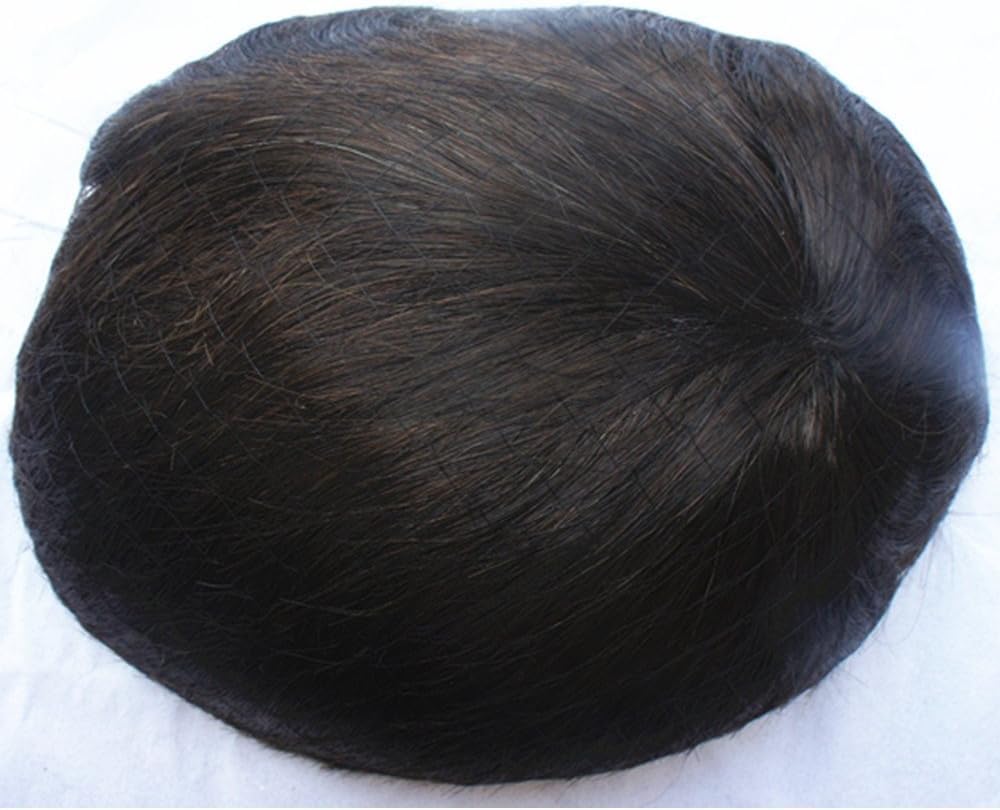 N.L.W. Parrucca Uomo PU Toupet Pezzi di Capelli Umani Europei per Gli Uomini Sostituzione dei Capelli Sistema 8×10 Pollici Parrucche 0.06 Centimetri di Spessore Uomini Parrucca in Nero naturale