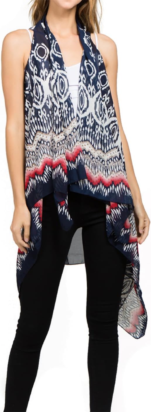 Scarfand's Women's Sheer Open Front Lightweight Sleeveless Long Duster Cardigan Vest