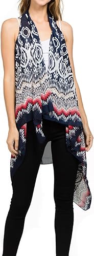 Scarfand's - Chaleco de cárdigan largo para mujer, ligero, sin mangas, con parte delantera abierta