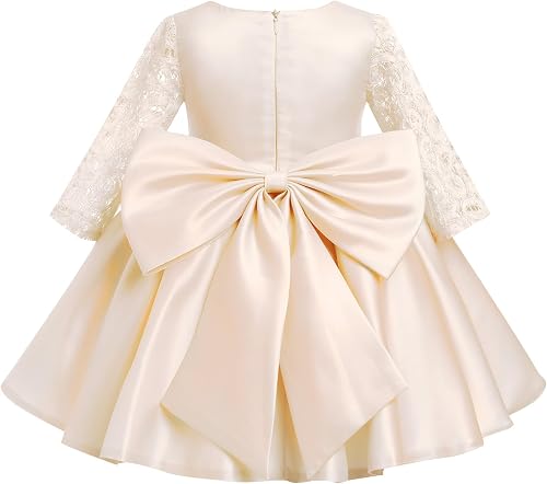 IDOPIP Flower Girl Bowknot Tutu Dress for Kids Baby First Communion Wedding Part